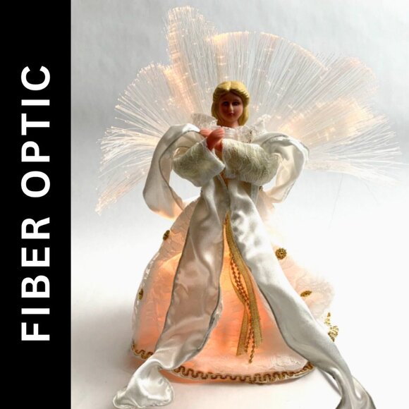 Fiber Optic Lighted Tree Topper Angel White Lighted in Box Christmas Decor - Picture 1 of 11